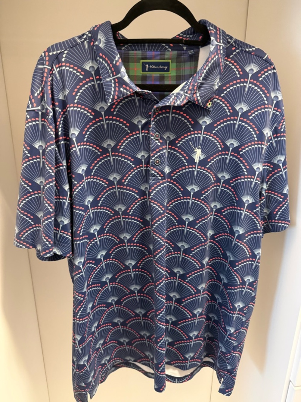 William Murray Golf Navy and Pink Fan-Print Polo